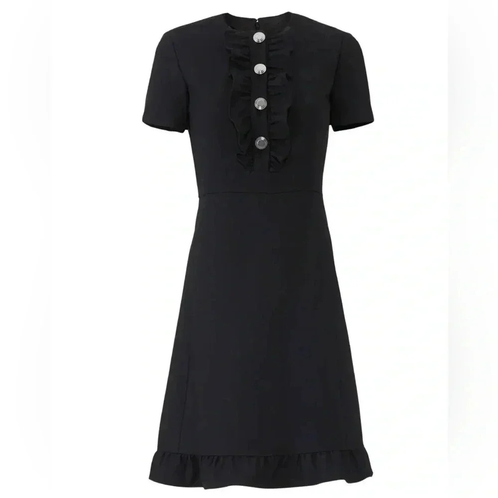 Tory Burch Size 0 Extra Small XS Black Ruffle Mini Dress Short Sleeve $448